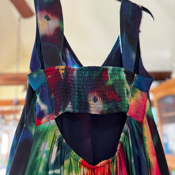 NWT Anthropologie Watercolor Printed, Size Large, A-Line Maxi Dress Back Cut-Out - Picture 6 of 16